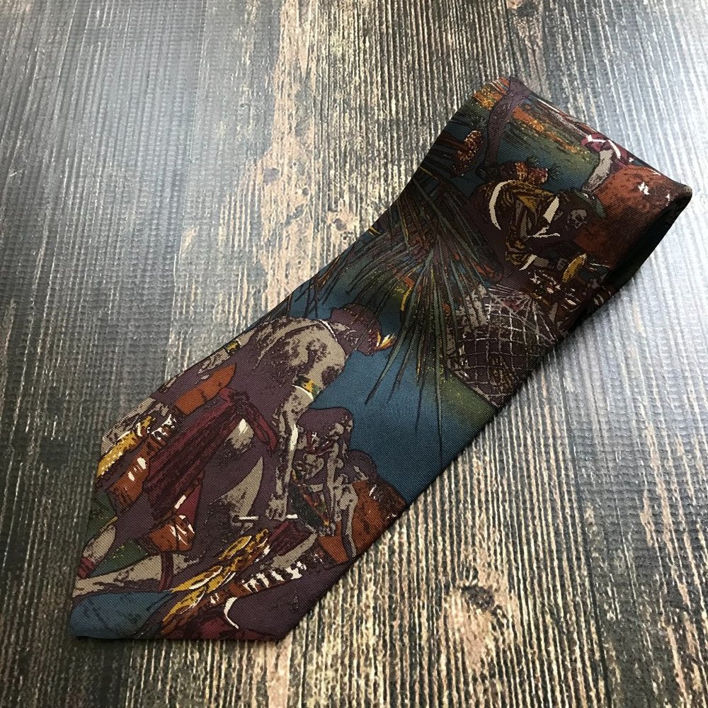 MBP West Indies Neck Tie Silk Colonial Ship Island Natives Novelty Unique USA